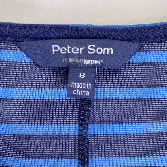 Peter Som Design Nation Blue Stripe Dress Fit & Flair Jersey Knit V-Neck Size 8 - Picture 4 of 10